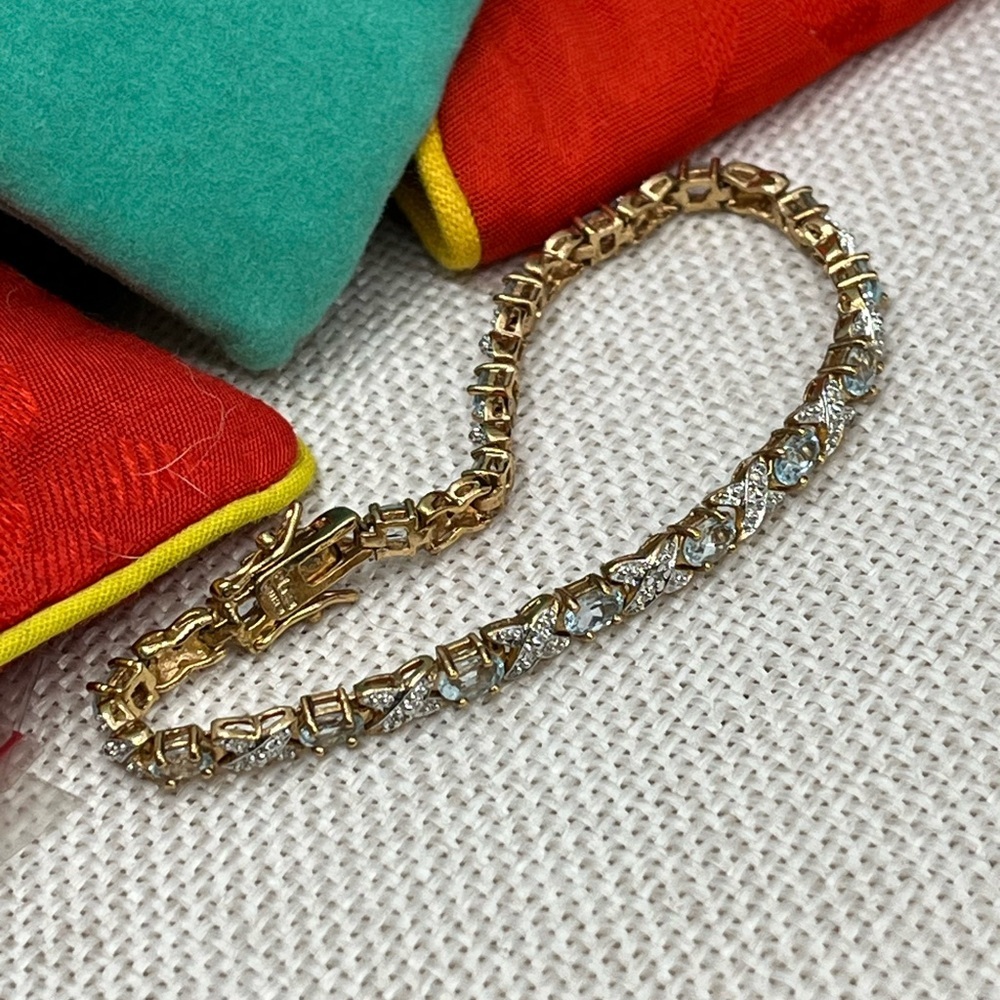 ✨ Vintage Sterling Silver & Gold-Plated Blue Gemstone Bracelet - Picture 5 of 16